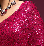 Beet Pink Thread And Multi Sequins embroiderd Georette Designer Saree With Fancy Blouse