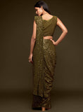 Mahendi Green Thread And Multi Sequins embroiderd Georette Designer Saree With Fancy Blouse