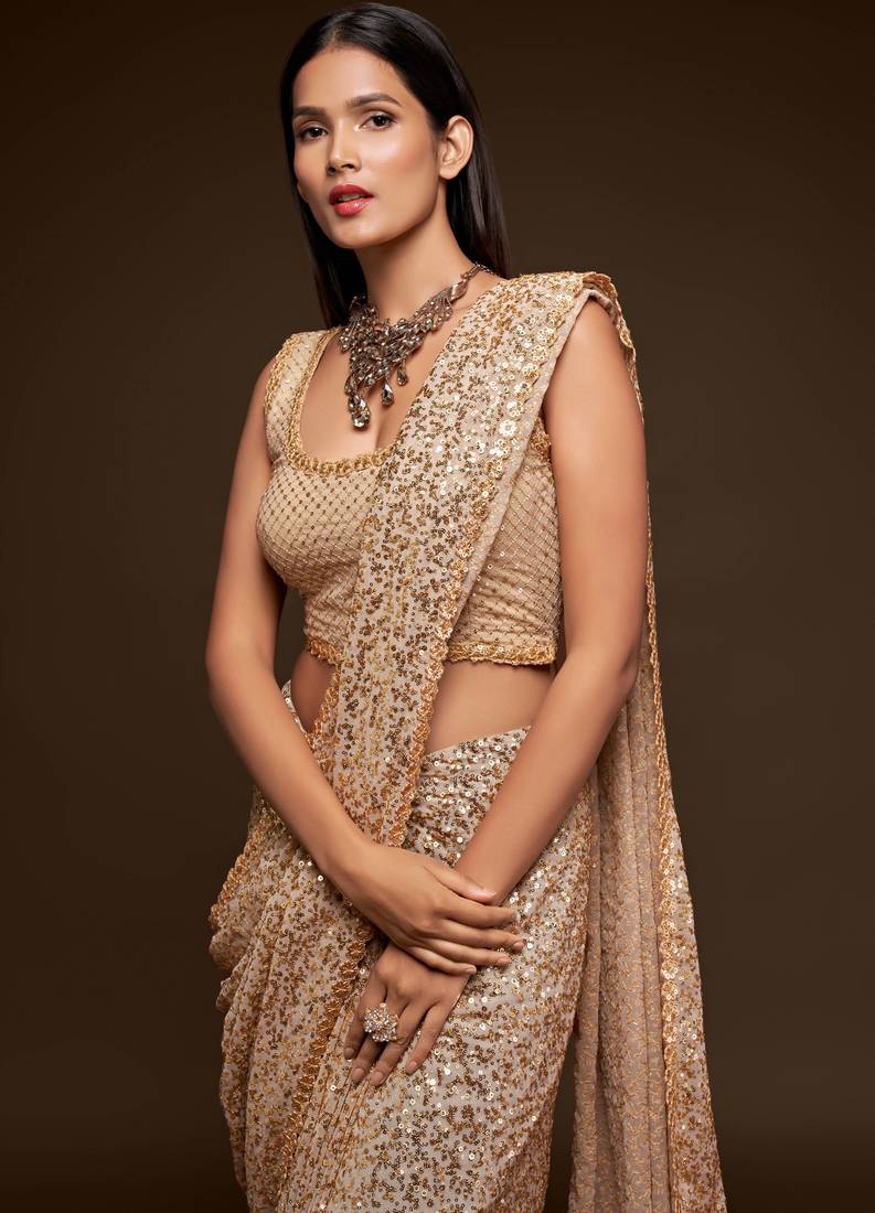 Buy Golden designer banarasi saree online By Karagiri | FESTIVE SALE