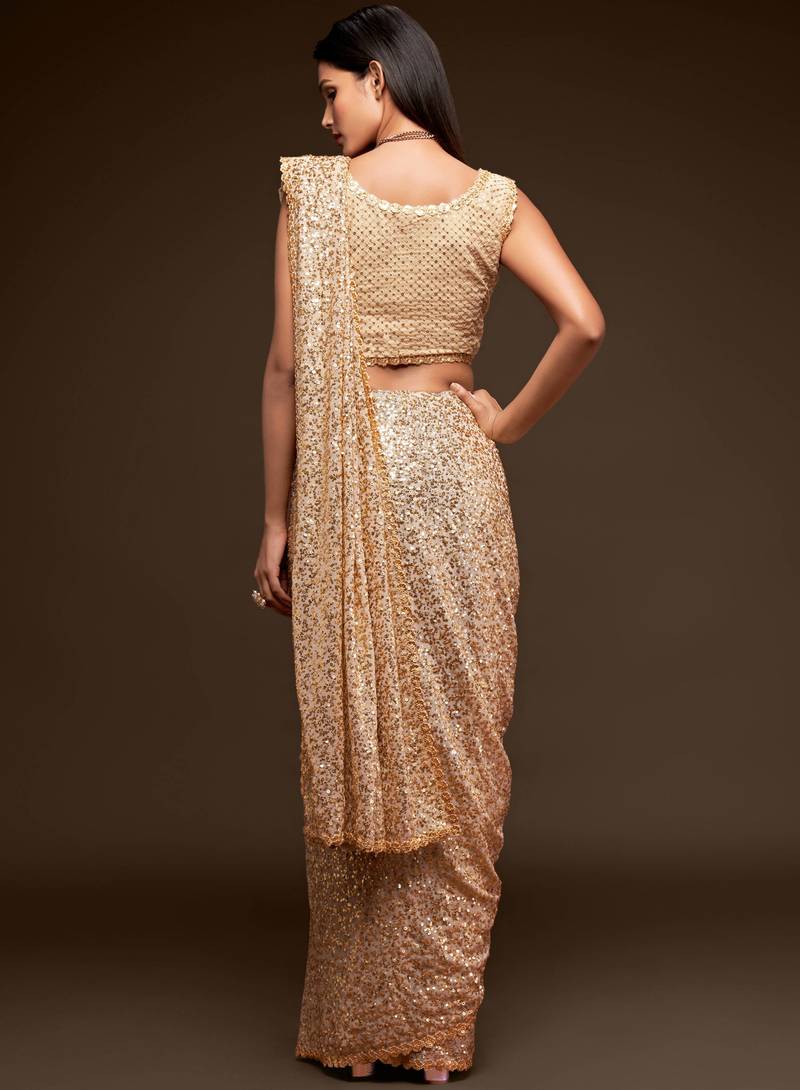 Golden Thread And Multi Sequins embroiderd Georette Designer Saree With Fancy Blouse