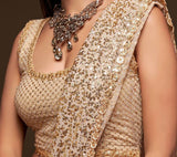 Golden Thread And Multi Sequins embroiderd Georette Designer Saree With Fancy Blouse