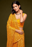 Yellow Thread And Multi Sequins embroiderd Georette Designer Saree With Fancy Blouse