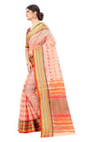 Women's Peach Cotton Blend Jacquard Ethnic Motifs Multicolor Zari Border And Pallu Manipuri Saree With Running Blouse Piece