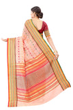 Women's Peach Cotton Blend Jacquard Ethnic Motifs Multicolor Zari Border And Pallu Manipuri Saree With Running Blouse Piece