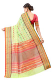 Women's Pista Cotton Blend Jacquard Ethnic Motifs Multicolor Zari Border And Pallu Manipuri Saree With Running Blouse Piece