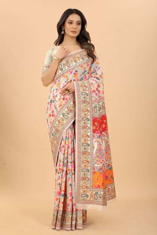 VSaree Pashmina work cotton silk saree with Blouse