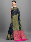 Black Rajwadi Lichi Silk Zari wiving Banarasi style saree with Blouse Pieces