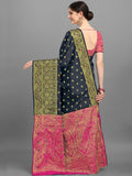 Black Rajwadi Lichi Silk Zari wiving Banarasi style saree with Blouse Pieces