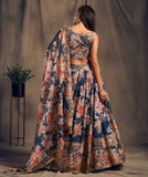 Stunning Dove Blue Organza Zari And Sequins Work Floral Wedding Lehenga Choli For Women