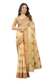 Women's Cream color With Golden Zari Cheap Pallu Chanderi Cotton silk saree with Customize blouse piece