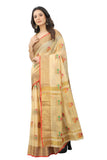 Women's Cream color With Golden Zari Cheap Pallu Chanderi Cotton silk saree with Customize blouse piece