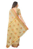 Women's Cream color With Golden Zari Cheap Pallu Chanderi Cotton silk saree with Customize blouse piece