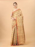 Women's Cream color With Golden Zari Chanderi Cotton silk saree with Customize blouse piece