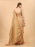 Women's Cream color With Golden Zari Chanderi Cotton silk saree with Customize blouse piece