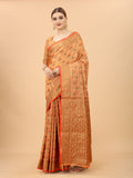 Women's Peach color With Golden Zari Chanderi Cotton silk saree with Customize blouse piece