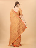 Women's Peach color With Golden Zari Chanderi Cotton silk saree with Customize blouse piece