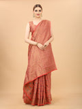 Women's Pink color With Golden Zari Chanderi Cotton silk saree with Customize blouse piece