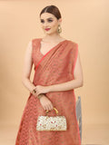 Women's Pink color With Golden Zari Chanderi Cotton silk saree with Customize blouse piece