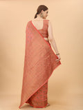 Women's Pink color With Golden Zari Chanderi Cotton silk saree with Customize blouse piece