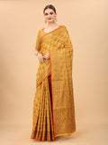 Women's Yellow color With Golden Zari Chanderi Cotton silk saree with Customize blouse piece