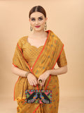 Women's Yellow color With Golden Zari Chanderi Cotton silk saree with Customize blouse piece