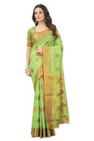 Women's Green color With Golden Zari Cheap Pallu Chanderi Cotton silk saree with Customize blouse piece