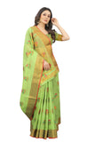 Women's Green color With Golden Zari Cheap Pallu Chanderi Cotton silk saree with Customize blouse piece