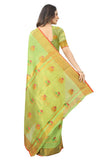 Women's Green color With Golden Zari Cheap Pallu Chanderi Cotton silk saree with Customize blouse piece