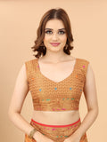 Women's Orange color With Golden Zari Chanderi Cotton silk saree with Customize blouse piece