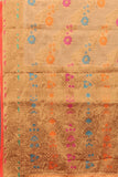 Women's Orange color With Golden Zari Chanderi Cotton silk saree with Customize blouse piece