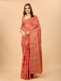 Women's Pink color With Golden Zari Chanderi Cotton silk saree with Customize blouse piece