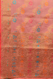 Women's Pink color With Golden Zari Chanderi Cotton silk saree with Customize blouse piece