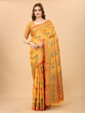 Women's Yellow color With Golden Zari Chanderi Cotton silk saree with Customize blouse piece