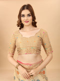 Women's Cream color With Golden Zari Chanderi Cotton silk saree with Customize blouse piece