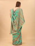 Women's Firozi color With Golden Zari Chanderi Cotton silk saree with Customize blouse piece