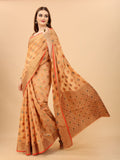 Women's Orange color With Golden Zari Chanderi Cotton silk saree with Customize blouse piece