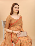 Women's Orange color With Golden Zari Chanderi Cotton silk saree with Customize blouse piece