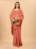 Women's Pink color With Golden Zari Chanderi Cotton silk saree with Customize blouse piece