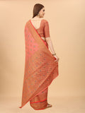 Women's Pink color With Golden Zari Chanderi Cotton silk saree with Customize blouse piece