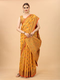 Women's Yellow color With Golden Zari Chanderi Cotton silk saree with Customize blouse piece