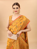 Women's Yellow color With Golden Zari Chanderi Cotton silk saree with Customize blouse piece