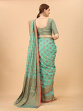 Women's Firozi color With Golden Zari Chanderi Cotton silk saree with Customize blouse piece