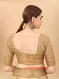 Women's Cream color With Golden Zari Chanderi Cotton silk saree with Customize blouse piece