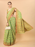 Women's Pista color With Golden Zari Chanderi Cotton silk saree with Customize blouse piece