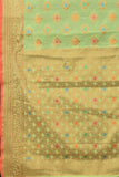 Women's Pista color With Golden Zari Chanderi Cotton silk saree with Customize blouse piece