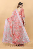 VSaree Printed Linen Cotton Flower Print zari Border Saree with Plain Blouse