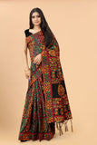 Women's Black color With Golden Zari Kalamkari Cotton saree with Customize blouse piece