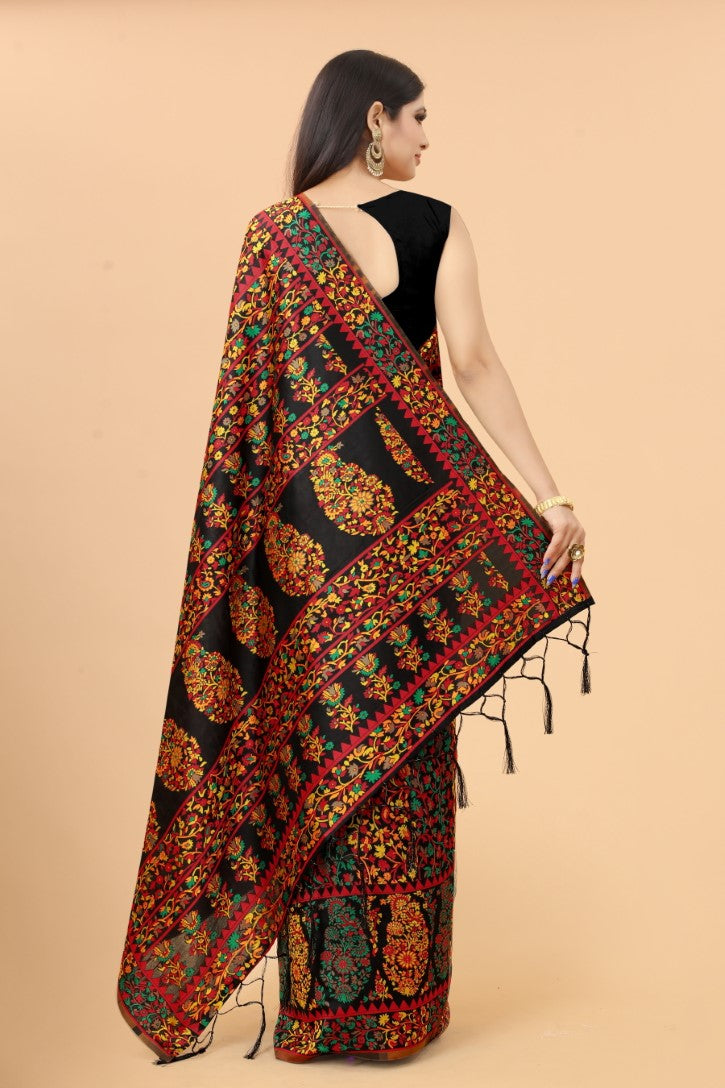 Women's Black color With Golden Zari Kalamkari Cotton saree with Customize blouse piece