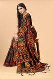 Women's Black color With Golden Zari Kalamkari Cotton saree with Customize blouse piece