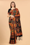 Women's Black color With Golden Zari Kalamkari Cotton saree with Customize blouse piece